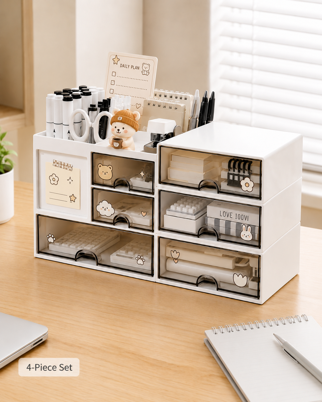 Modular Desktop Organizer with Transparent Drawers